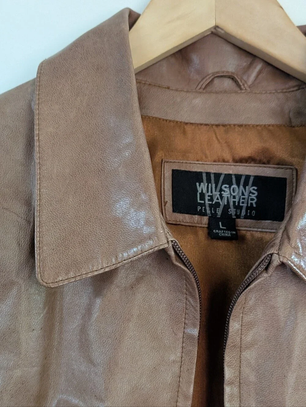 Wilsons Leather Womens Brown Leather Zip Front Jacket L Large